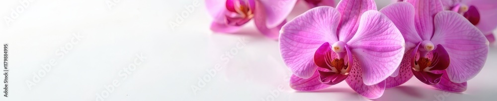 Obraz premium Close-up shot of rosy orchid's intricate details against clean white surface, detail, white background, flower