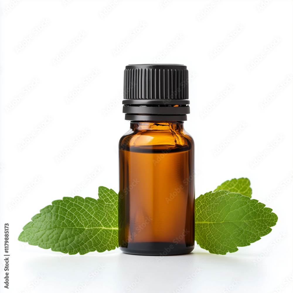 Patchouli essential oil bottle, isolated Patchouli essential oil bottle, isolated