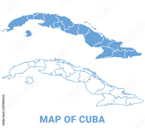 Cuba Blue map flat regions border outline vector illustration