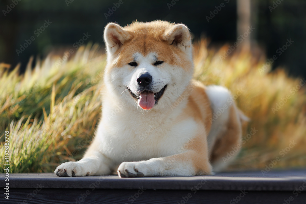 Obraz premium Dog Japanese Akita Inu in the Park