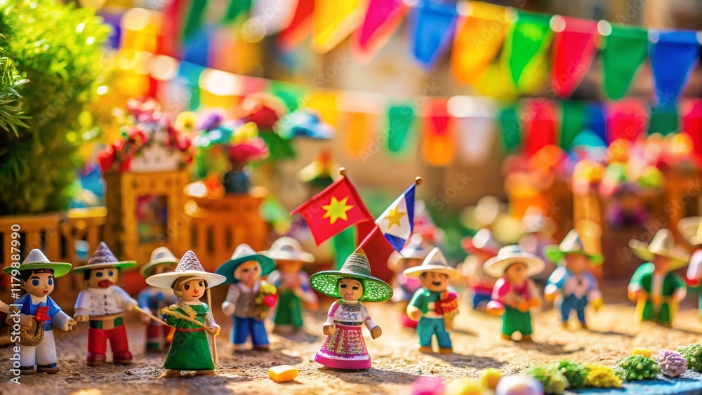 Fototapeta premium Miniature Dia de los Presidentes 2024 Celebration: Festive Flags & Decorations