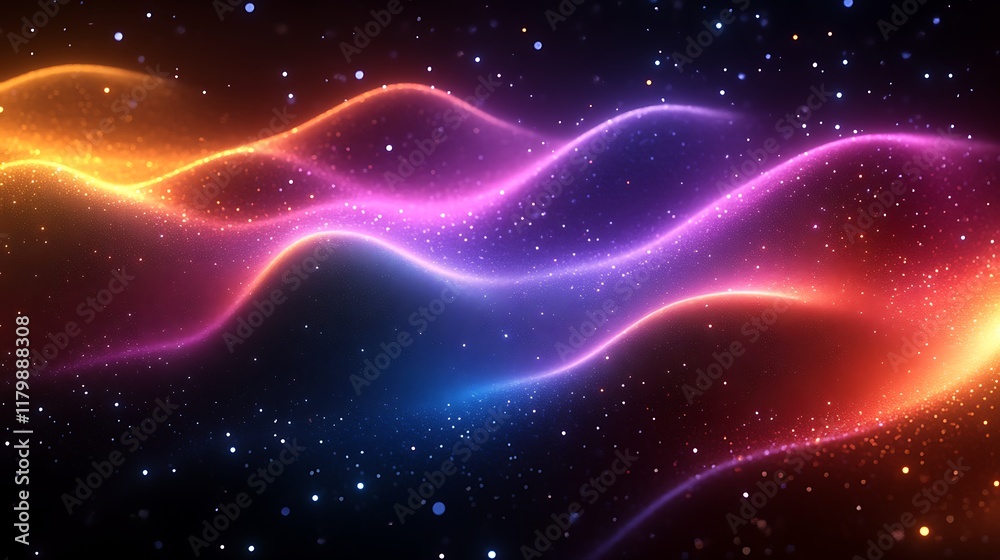 Fototapeta premium Glowing Colorful Waves Sparkle in Dark Space
