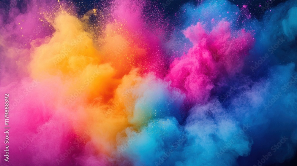 Vibrant explosion of colorful powder creating a stunning cloud effect with rainbow hues illuminating the background in a captivating artistic display for creative projects Vibrant explosion of colorful powder creating a stunning cloud effect with rainbow hues illuminating the background in a captivating artistic display for creative projects