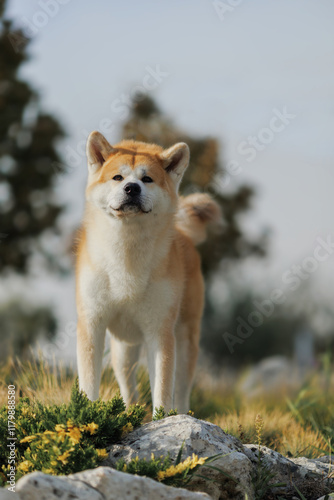 Dog Japanese Akita Inu in the Park