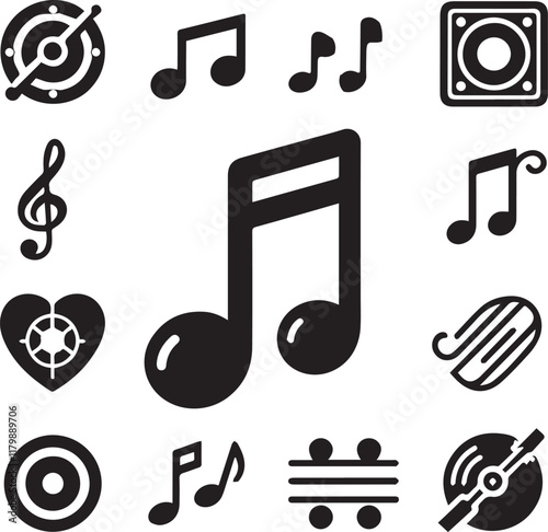 Simple musical notes vector black and white (audio notes) design