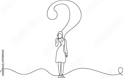 Little Girl Has Question Mark On Head Frequently Asked Questions Concept Continuous One Line Drawing