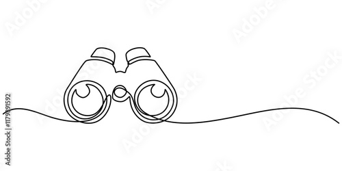 binoculars continuous one line drawing of pro vector illustration. Hunting Binoculars Continuous Line Editable Stroke Line, Black and White Cartoon binoculars picture for children This is a vector. 