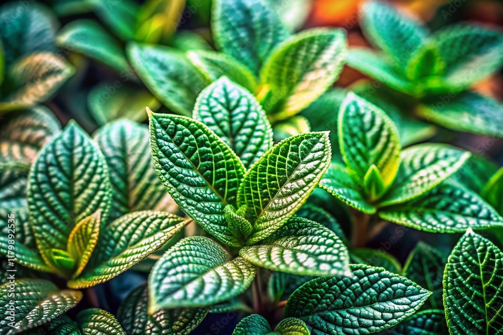 Obraz premium Miniature Lady Finger Leaves, Tilt-Shift Macro Photography, Vibrant Green, Close-up, Nature