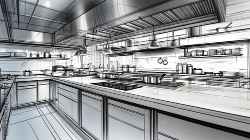Sketch Design of a Modern Restaurant Kitchen
