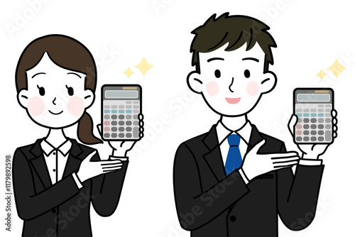 イラスト素材: 電卓を持つ社会人　シンプルでかわいいイラスト素材
