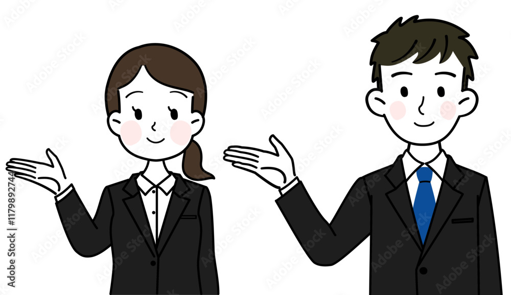 イラスト素材: 案内をする社会人　シンプルでかわいいイラスト素材