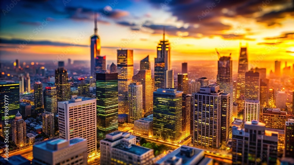 Fototapeta premium Miniature Modern Office Zoom Background: Tilt-Shift Cityscape