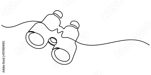 binoculars continuous one line drawing of pro vector illustration. Hunting Binoculars Continuous Line Editable Stroke Line, Black and White Cartoon binoculars picture for children This is a vector. 