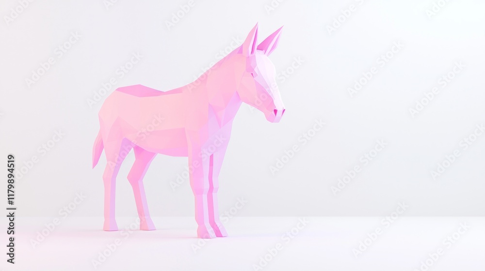 Obraz premium Whimsical Low-Poly Donkey in Pastel Shades on White Ground - Ultra-Detailed 3D Illustration