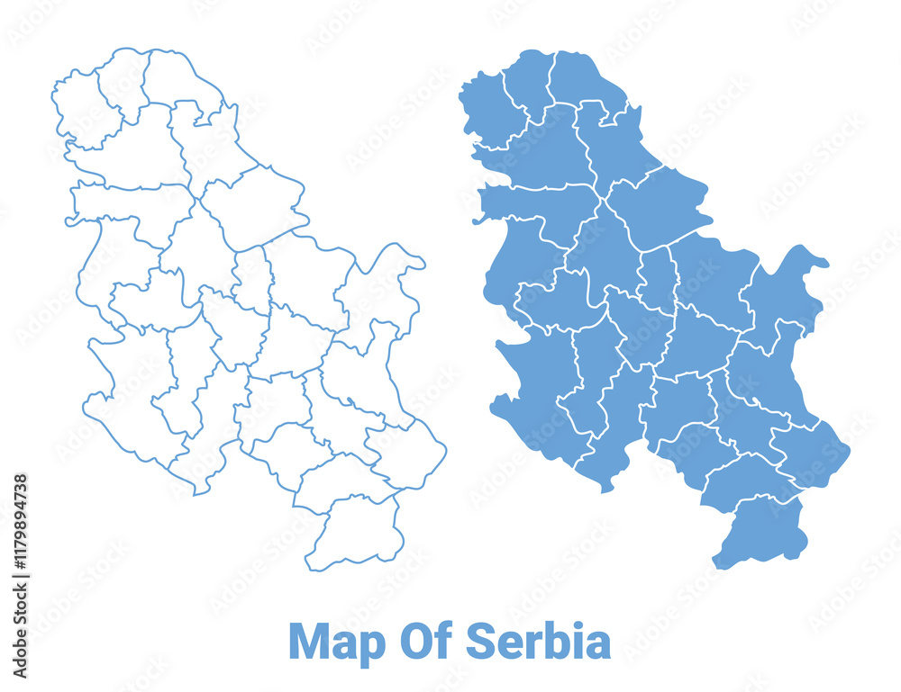 Fototapeta premium Serbia Blue map flat regions border outline vector illustration