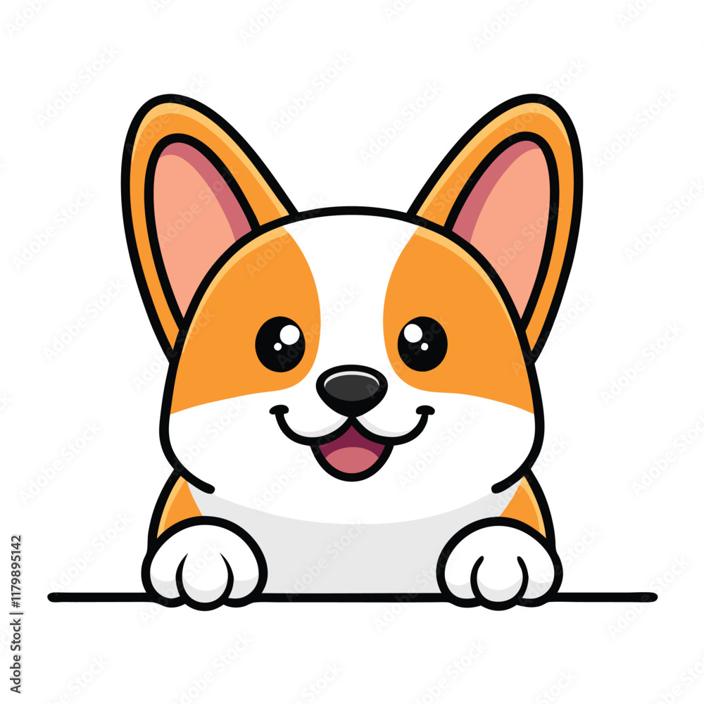 Cute Cartoon Pembroke Welsh Corgi Peeking Over Edge Cute Cartoon Pembroke Welsh Corgi Peeking Over Edge