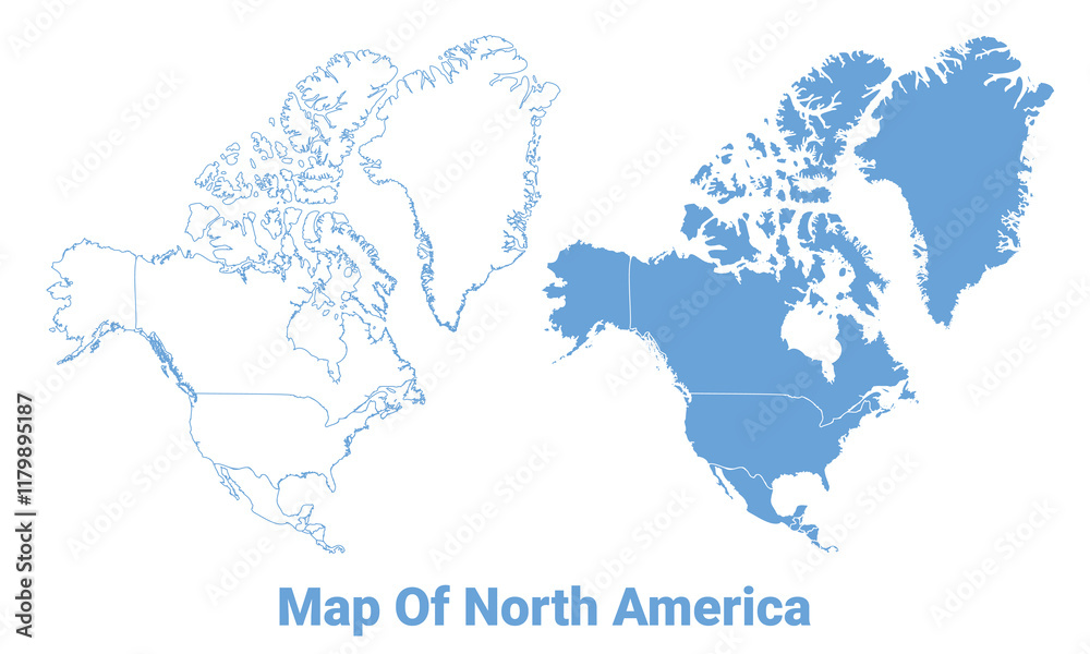 Naklejka premium North America Blue map flat regions border outline vector illustration