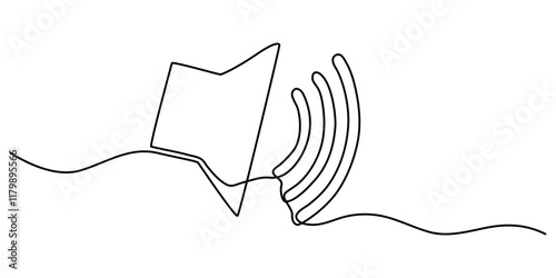 seapker Sound volume continuous one line drawing, public horn speaker continuous one line, Continuous one line drawing of horn speaker signs and symbol for announcement and employee hiring vector pro.