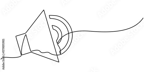 seapker Sound volume continuous one line drawing, public horn speaker continuous one line, Continuous one line drawing of horn speaker signs and symbol for announcement and employee hiring vector pro.