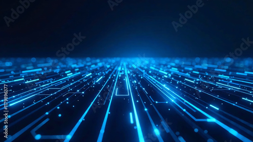 A digital abstract background featuring a geometric pattern of glowing blue and white lines on a dark background. new image