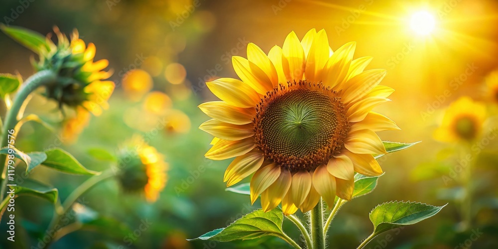 Obraz premium Miniature Sunflower Budding, Close-up Tilt-Shift Macro Photography