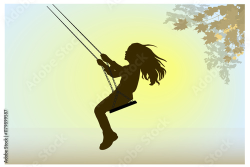 Children silhouettes. Little girl swinging on a playground. Vector illustration.	
