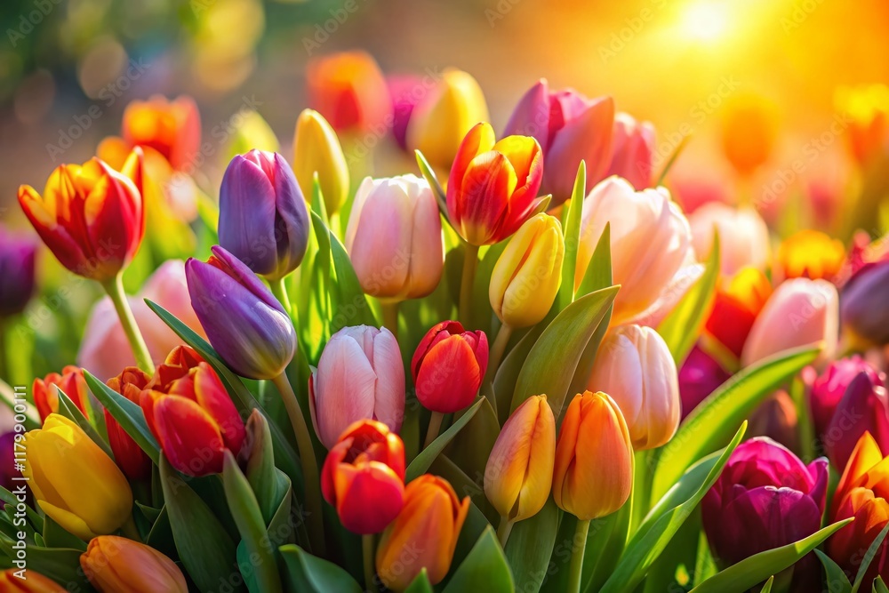 Miniature World of Spring: Vibrant Tulip Bouquet in Tilt-Shift Miniature World of Spring: Vibrant Tulip Bouquet in Tilt-Shift