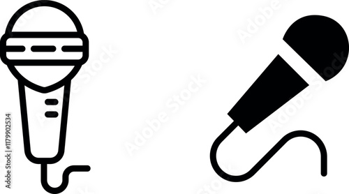 "Microphone Vector Icon Set - Audio Equipment and Sound Recording Illustrations"