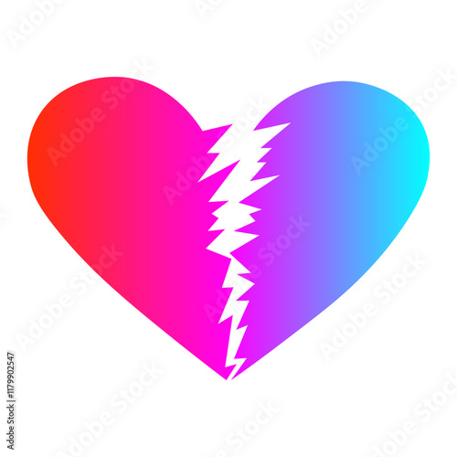 Broken heart, colorful gradient symbol, vector illustration.