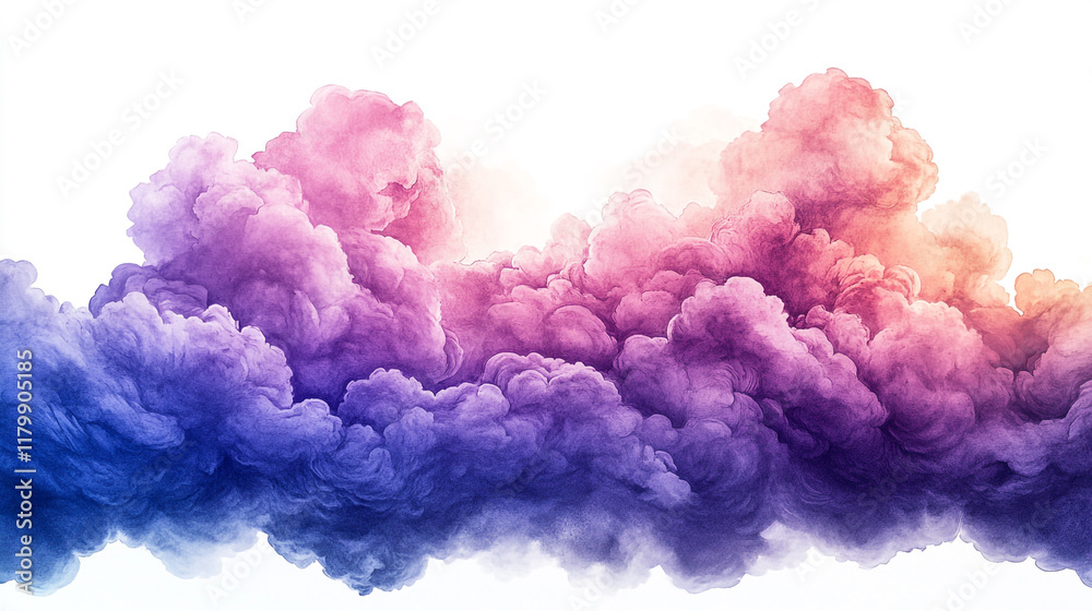 Fototapeta premium A serene and ethereal watercolor cloud in hues of purple and pink, capturing a dreamlike atmosphere with soft, gentle brushstrokes.