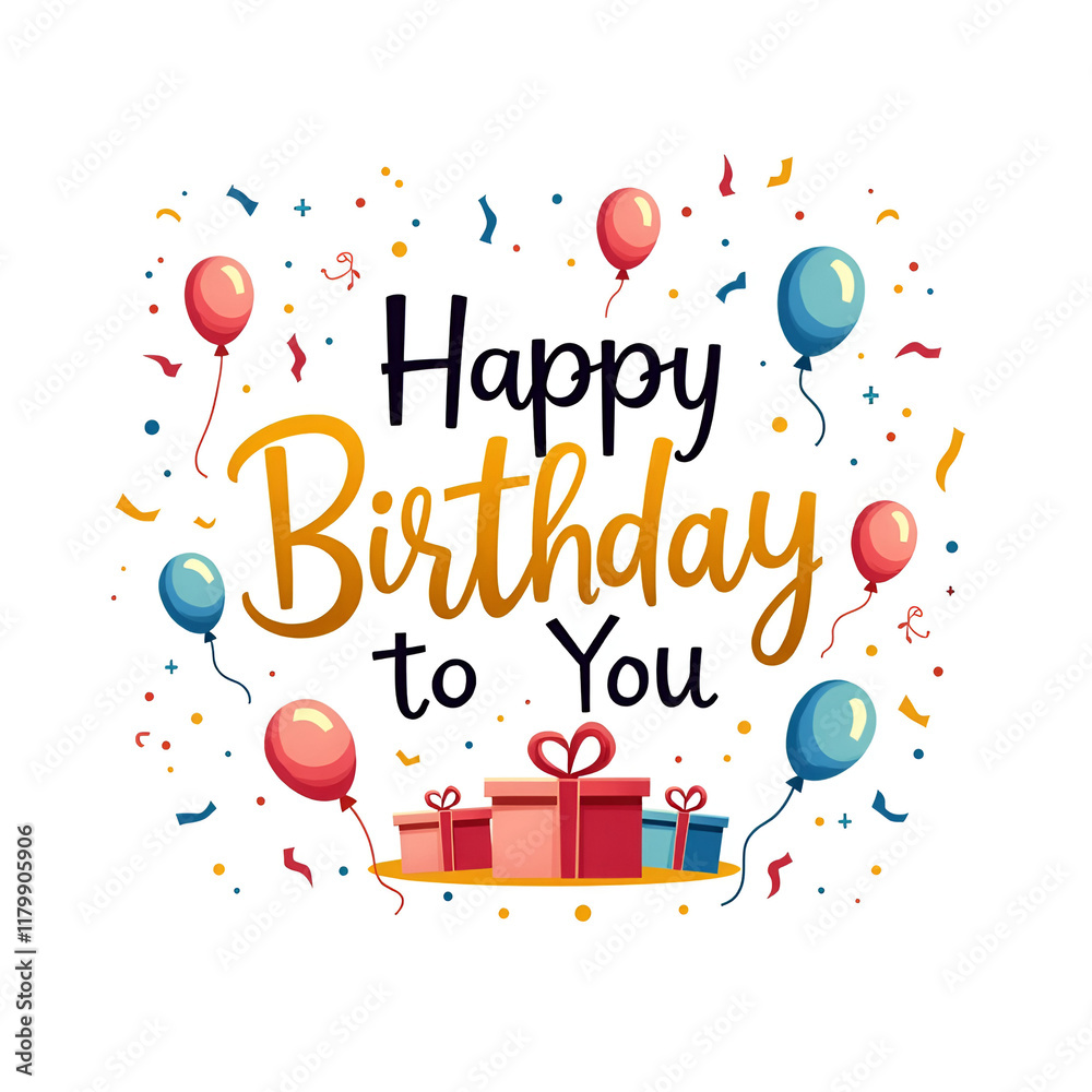 Birthday vector banner template. Happy birthday to you text in white space background with gifts and balloon decoration element for birth day celebration