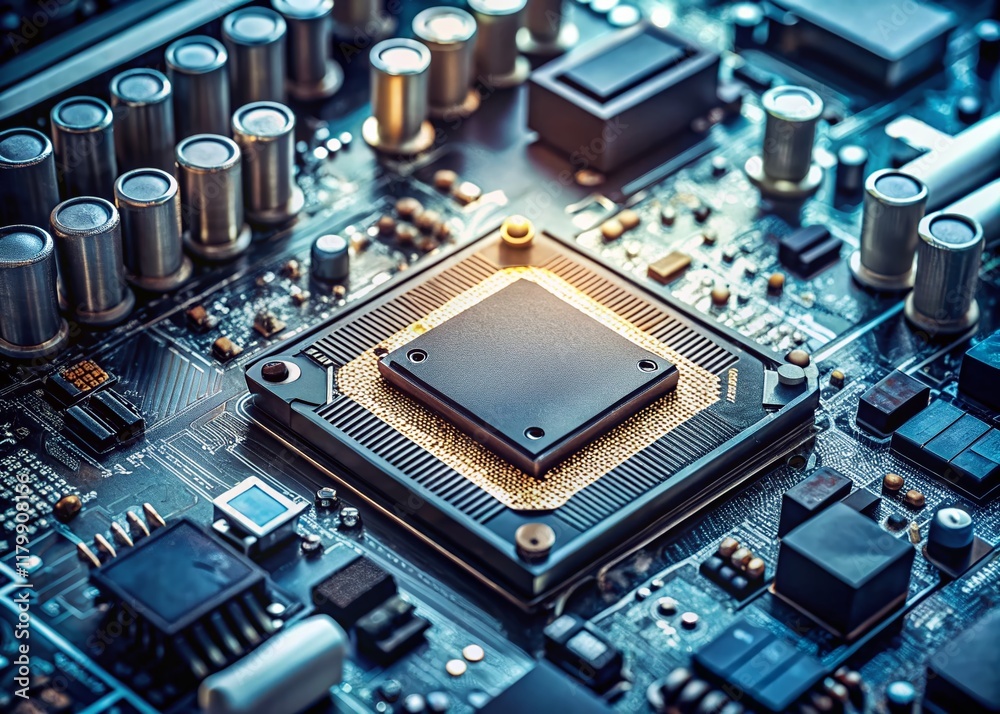 Minimalist Close-up of Circuit Board, Electronic Components, Tech Background Minimalist Close-up of Circuit Board, Electronic Components, Tech Background