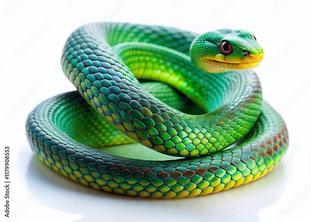 Fototapeta premium Minimalist Coiled Snake on White Background - Stock Photo
