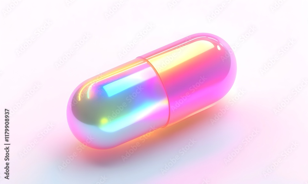 Iridescent capsule pill on white background. Iridescent capsule pill on white background.