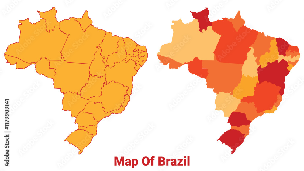 Fototapeta premium Brazil Map Yellow regions orange political map vector