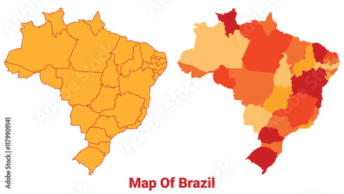 Brazil Map Yellow regions orange political map vector