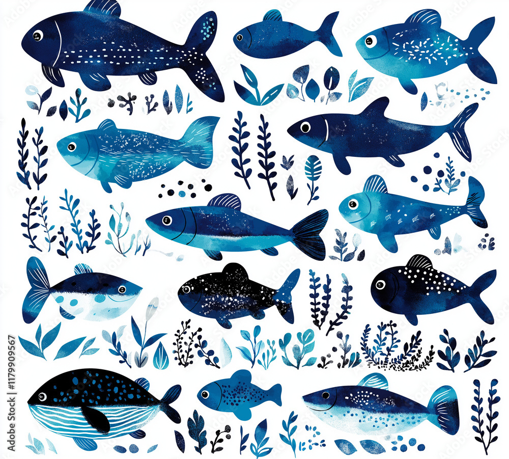 Naklejka premium Watercolor Blue and Dark Purple Gradient Clipart – Simple Flat Design in High-Resolution Vector Format, Perfect for Creative Projects on a White Background