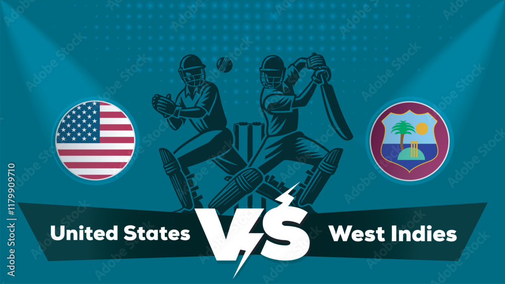 Fototapeta premium United States VS West Indies Match , West Indies Vs United States cricket match , Cricket match concept with creative illustration.eps
