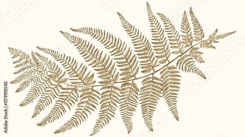 finely detailed botanical illustration of a fern with delicate fronds, isolated on white to evoke a sense of freshness and natural elegance. [Fern]:[isolate on white background] 