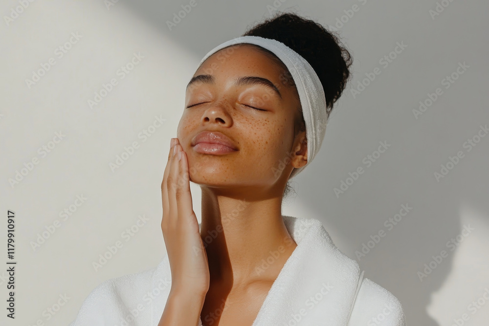 Relaxing skincare routine in a bright room with natural light during the day Relaxing skincare routine in a bright room with natural light during the day