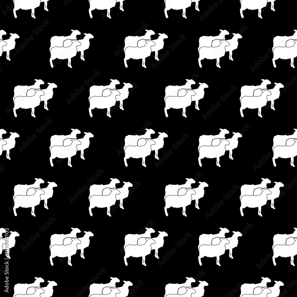 Foto Sheep icon seamless pattern isolated on black background