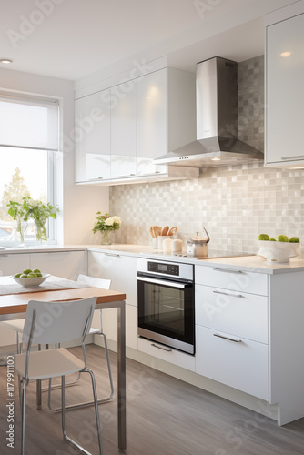 Modern and Sleek  L-Shaped Ikea Kitchen with Stainless Steel Appliances and Ample Workspace
