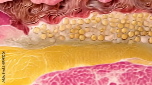Wallpaper Mural This detailed artistic illustration showcases the complex layers of human skin with visible cells and tissues. The vivid colors enhance understanding of dermatological anatomy. Torontodigital.ca