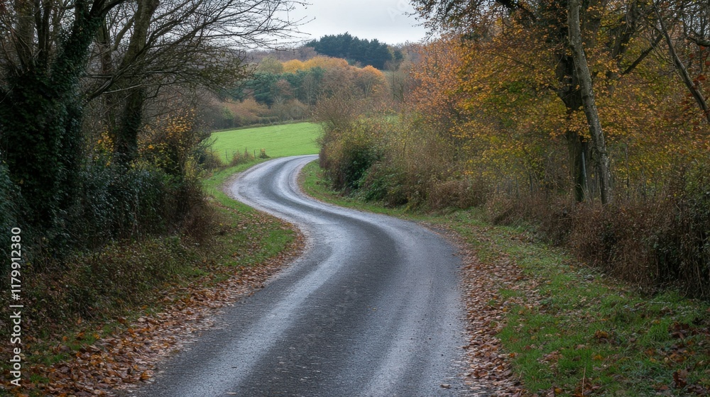 Countryside road through the wood in autumn Countryside road through the wood in autumn