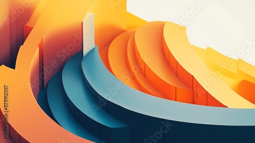 Wallpaper Mural Abstract Orange Blue Curved Geometric Shapes Design Torontodigital.ca
