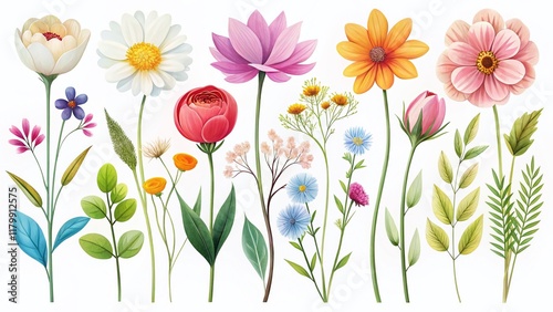 Minimalist Floral Collection: Cute Botanical Illustrations on White Background