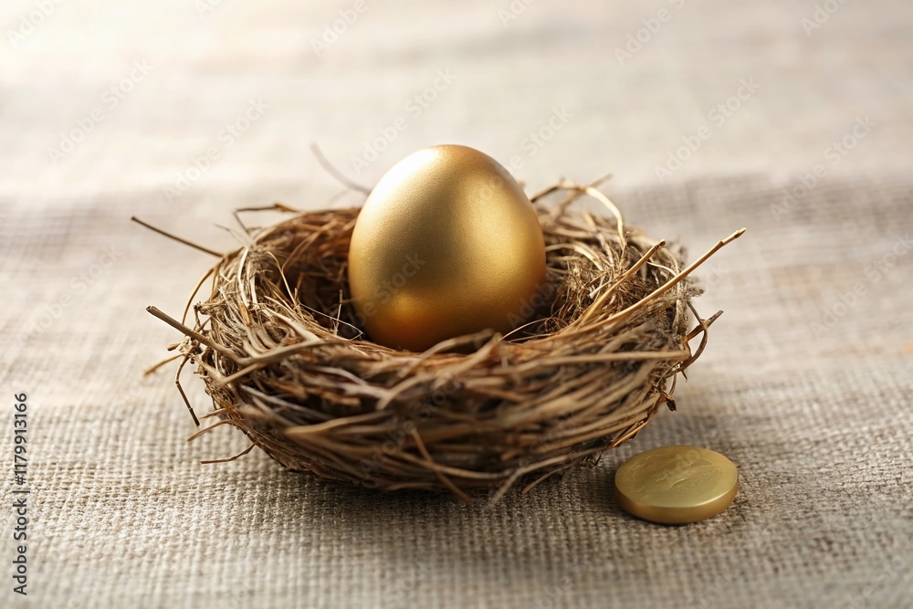 Minimalist French Polynesian Francs & Golden Egg Nest Still Life Minimalist French Polynesian Francs & Golden Egg Nest Still Life