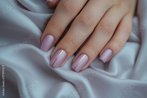 Wallpaper Mural Elegant manicure with light purple polish and gold accent on fabric background Torontodigital.ca