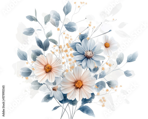 Elegant floral arrangement featuring delicate blue and white flowers.