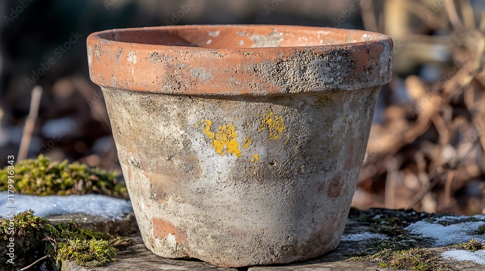 Rustic Terracotta Planter with Moss and Snow Rustic Terracotta Planter with Moss and Snow